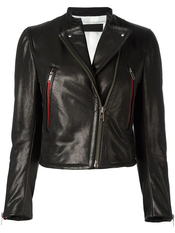 Haider Ackermann Zipped Biker Jacket, Women's, Size: 36, Black, Leather/cotton/silk/rayon