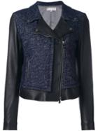 Jacob Cohen Contrast Panel Biker Jacket, Women's, Size: 42, Blue, Cotton/leather/modal