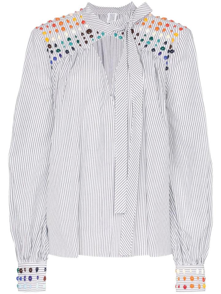 Rosie Assoulin Beading Stripe Cotton Blouse - Black