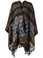 Ermanno Gallamini Lace Detail Striped Cape, Women's, Brown, Virgin Wool/wool/cotton/polyester