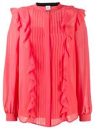Ps Paul Smith Ruffle Trim Mandarin Collar Shirt - Red