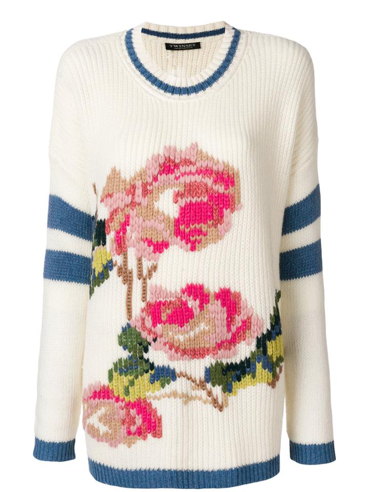 Twin-set Rose Intarsia Jumper - White