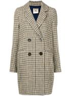Semicouture Checked Double Breasted Coat - White