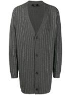 Fendi Metallic-stripe Long-line Cardigan - Grey