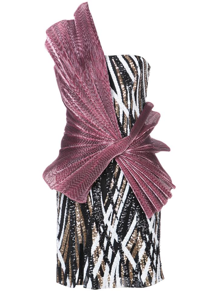 Halpern Bow Detail Sequin Dress - Pink & Purple