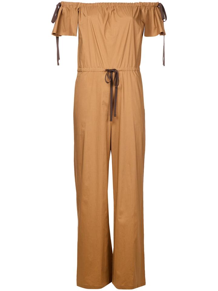 Aula Off Shoulder Jumpsuit, Women's, Size: 0, Brown, Cotton/polyurethane