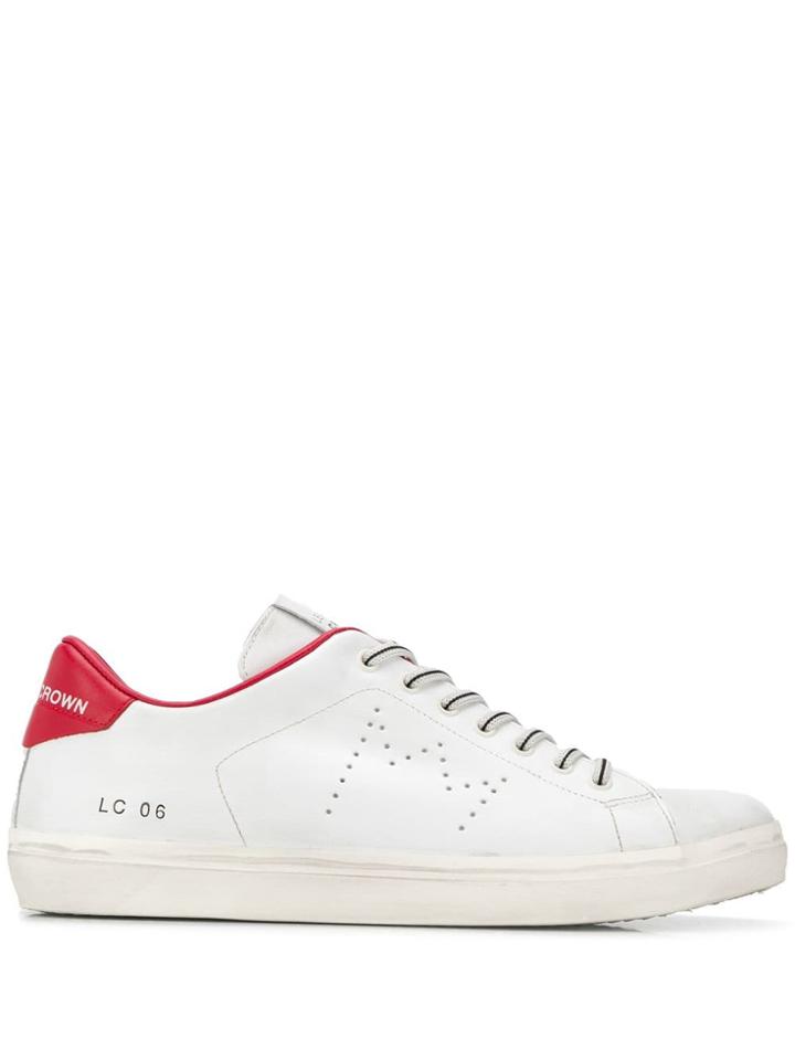 Leather Crown Perforated Detail Low Top Sneakers - White