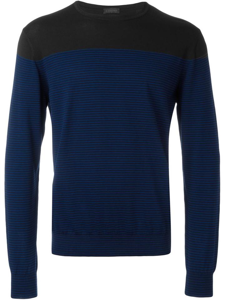 Z Zegna Striped Sweater, Men's, Size: L, Blue, Cotton
