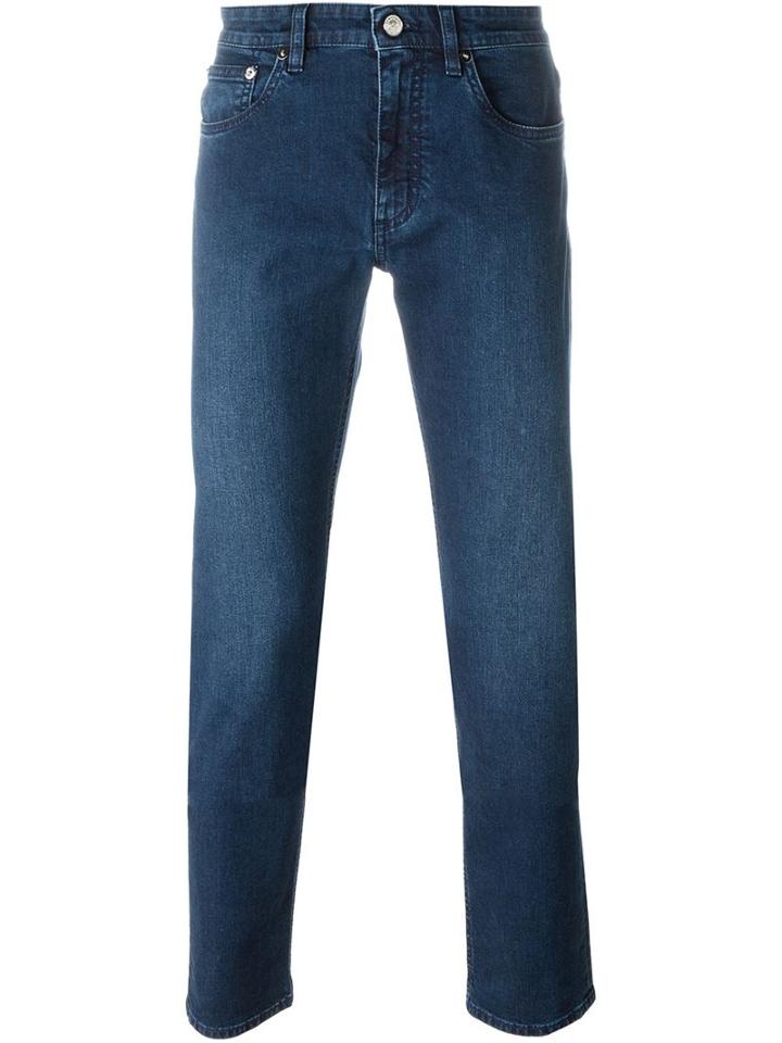 Ermenegildo Zegna Straight Leg Jeans, Men's, Size: 40, Blue, Cotton/polyester/spandex/elastane