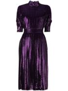 Prada Lurex Velvet High Neck Midi Dress - Pink & Purple