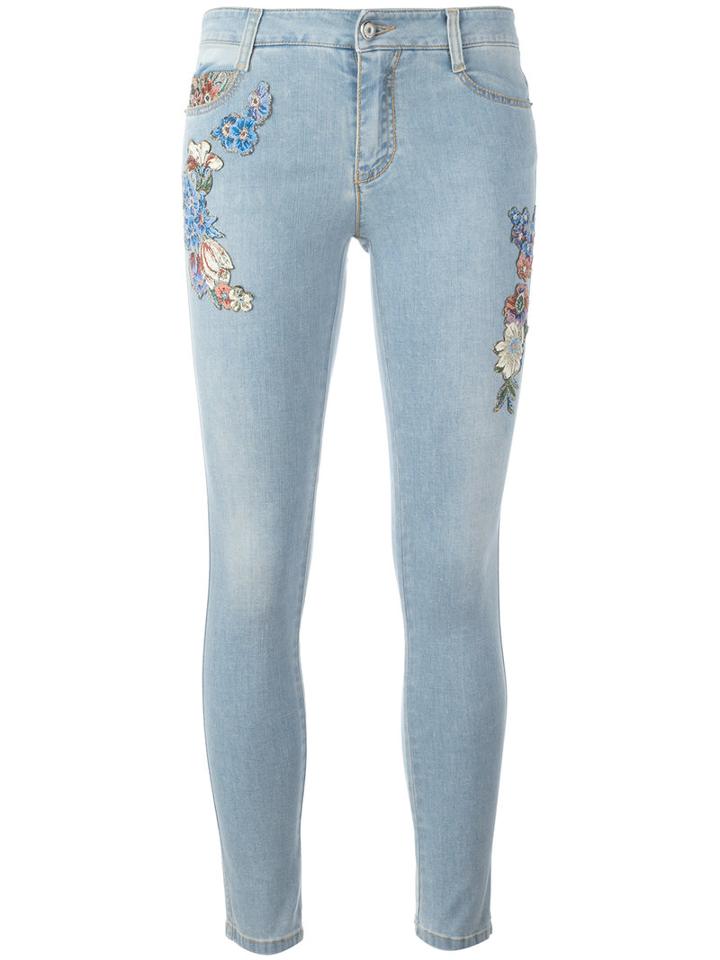 Ermanno Scervino Floral Patch Skinny Jeans, Women's, Size: 44, Blue, Cotton/polyester