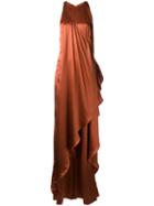 Balmain - Satin Gown - Women - Viscose/silk - 38, Yellow/orange, Viscose/silk