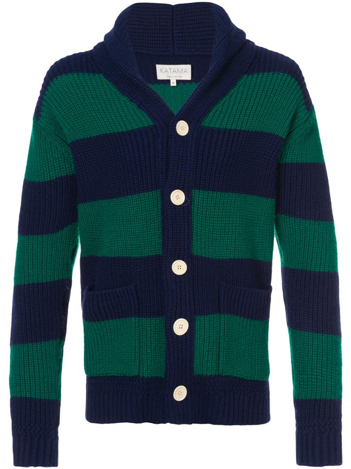Katama Striped Button-down Cardigan - Green