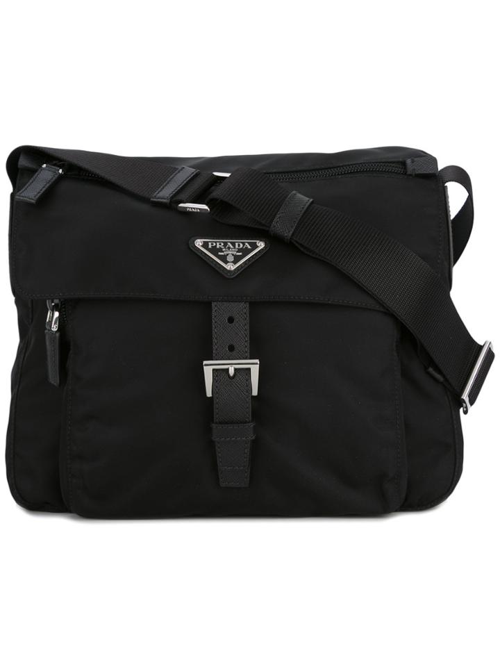 Prada Logo Plaque Cross Body Bag - Black