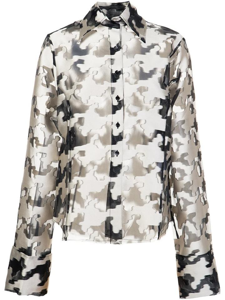 Marques'almeida Oversized Fil Coupé Houndstooth Pattern Shirt, Women's, Size: Medium, Black, Silk/polyester