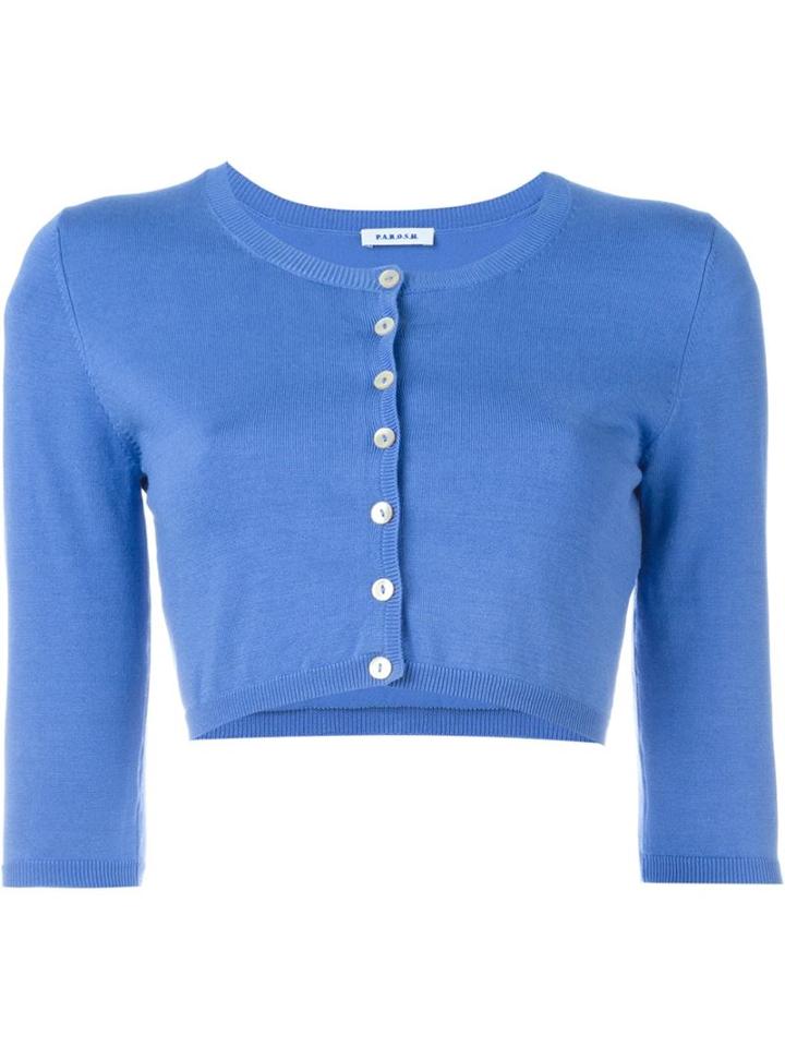 P.a.r.o.s.h. Sybil Cropped Cardigan, Women's, Size: Xs, Blue, Silk/spandex/elastane