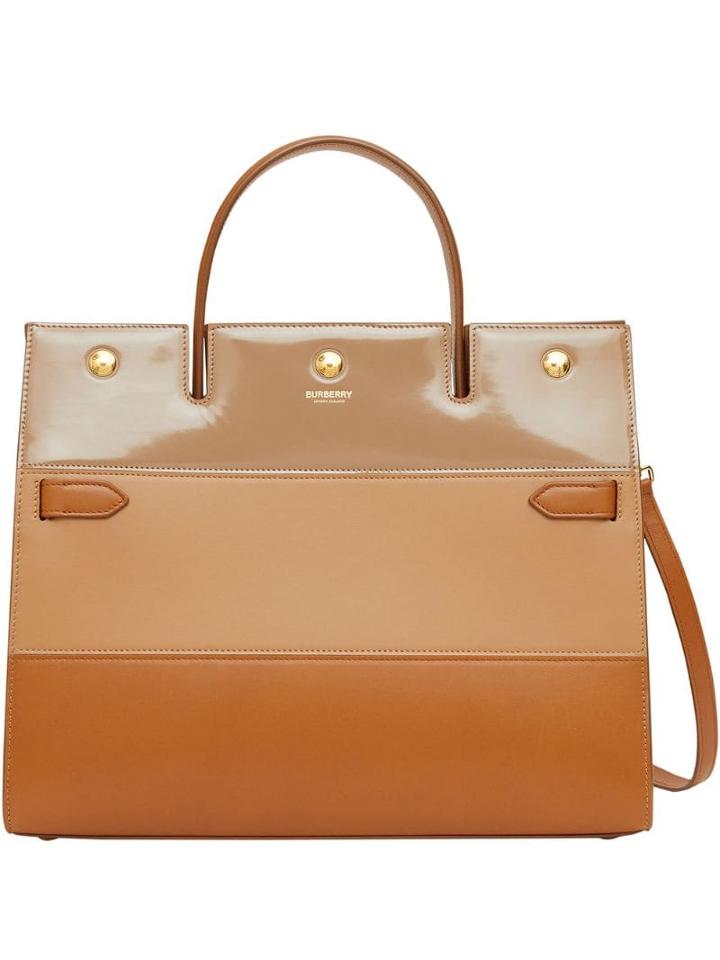 Burberry Medium Panelled Leather Title Bag - Brown