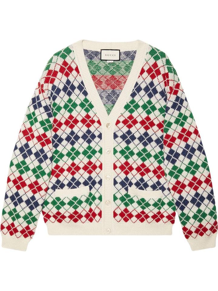 Gucci Jacquard Print Wool Cardigan - White