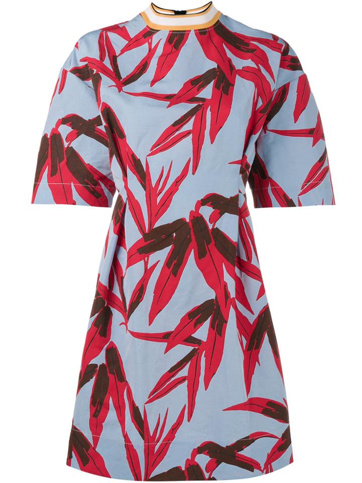 Marni Leaf Print Skater Dress - Blue