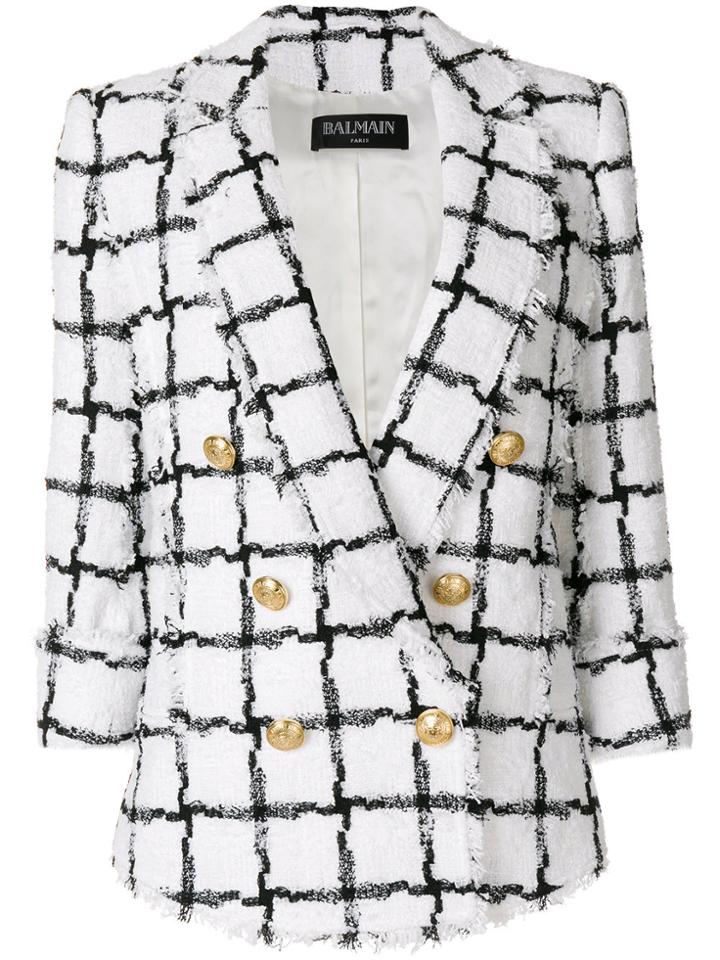 Balmain Checked Double-breasted Jacket - White