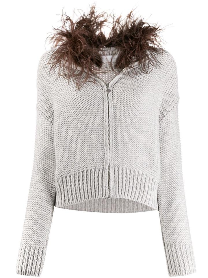 Fabiana Filippi Feather-embellished Cardigan - Grey