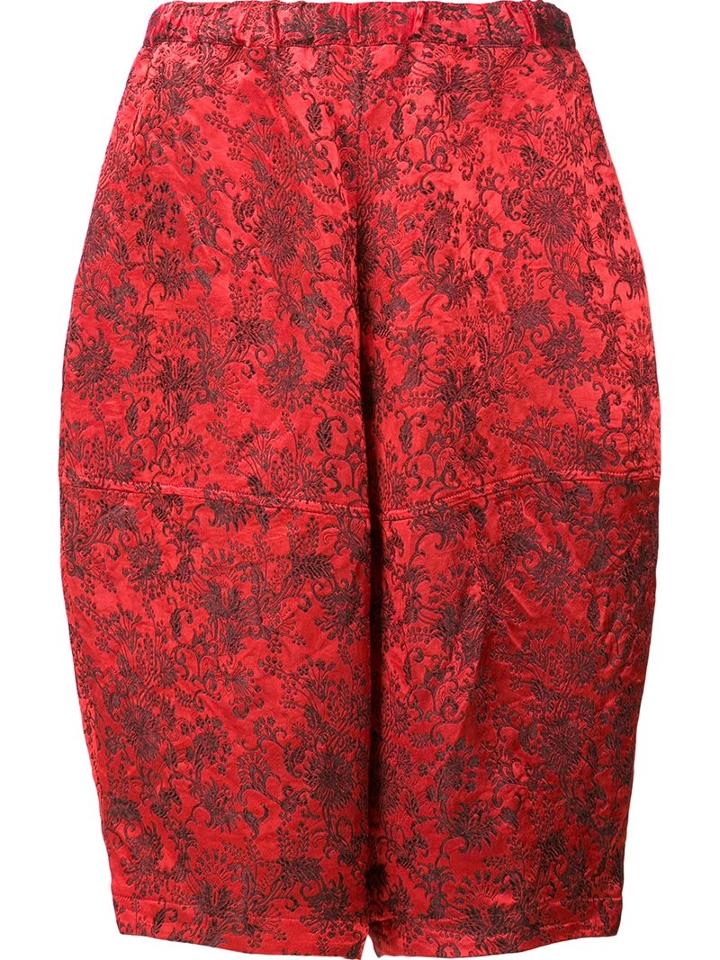 Comme Des Garçons Comme Des Garçons Jacquard Cropped Trousers, Women's, Size: Xs, Red, Polyester/rayon