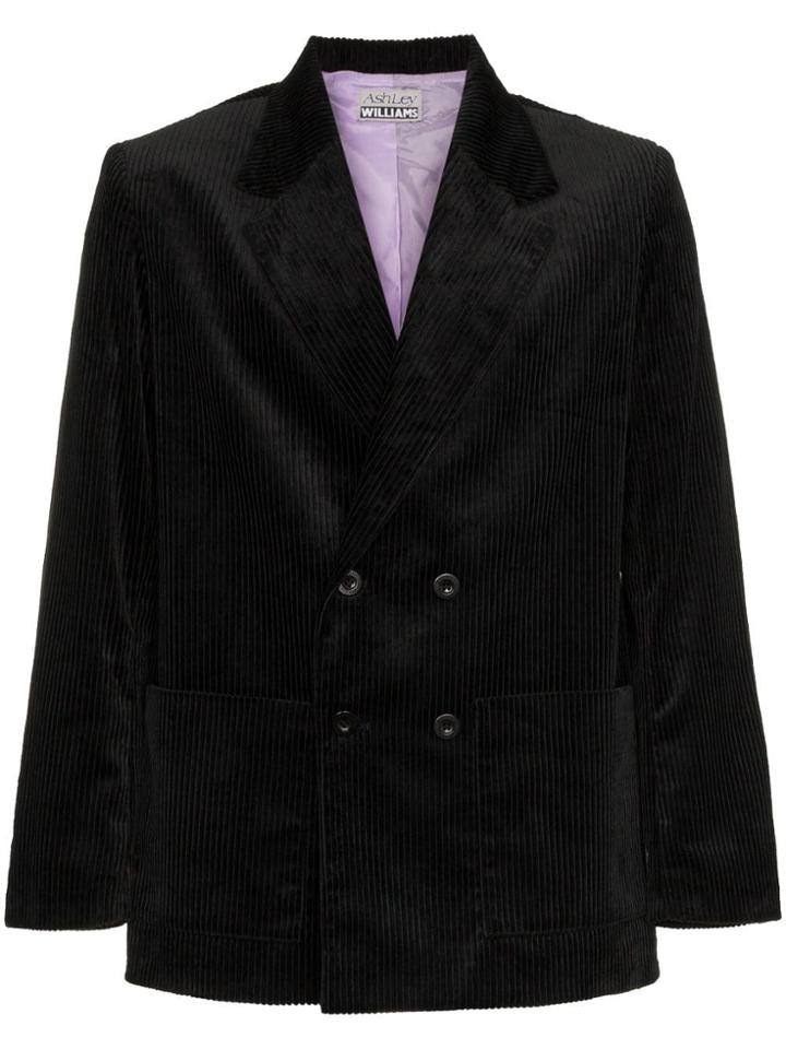 Ashley Williams Double-breasted Executive Corduroy Blazer - Black