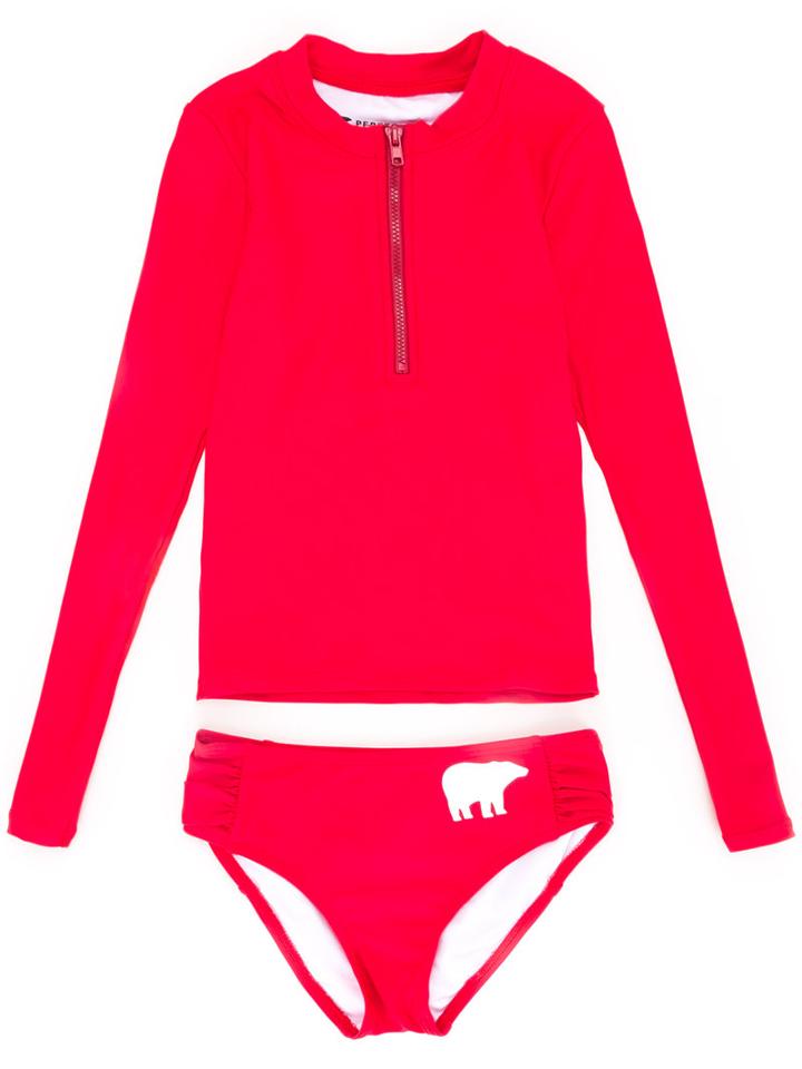 Perfect Moment - Rash Guard Two-piece Swim Set - Kids - Polyamide/spandex/elastane - 6 Yrs, Red
