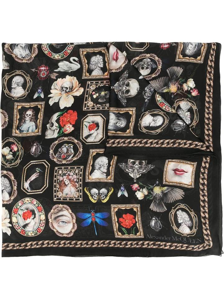 Alexander Mcqueen Motif Print Scarf - Black