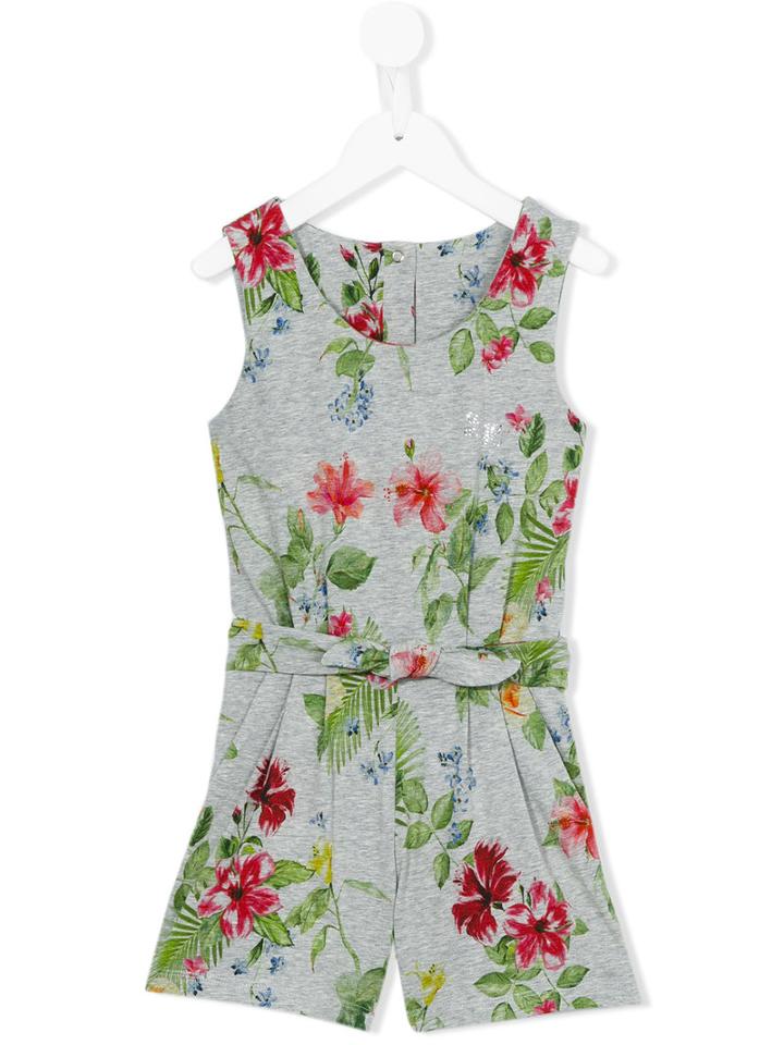 Lapin House - Floral Print Playsuit - Kids - Cotton/spandex/elastane - 8 Yrs, Girl's, Grey