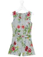 Lapin House - Floral Print Playsuit - Kids - Cotton/spandex/elastane - 8 Yrs, Girl's, Grey