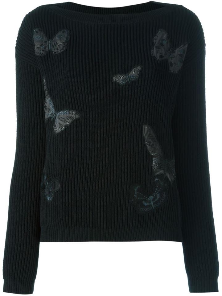 Valentino Butterfly Embroidered Jumper, Women's, Size: Small, Black, Cotton/polyester/viscose