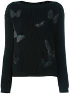 Valentino Butterfly Embroidered Jumper, Women's, Size: Small, Black, Cotton/polyester/viscose