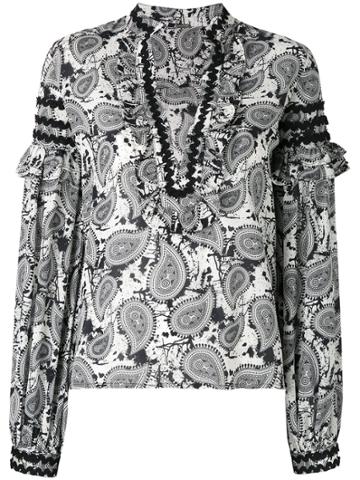 Dodo Bar Or Paisley Print Open Neck Top - White