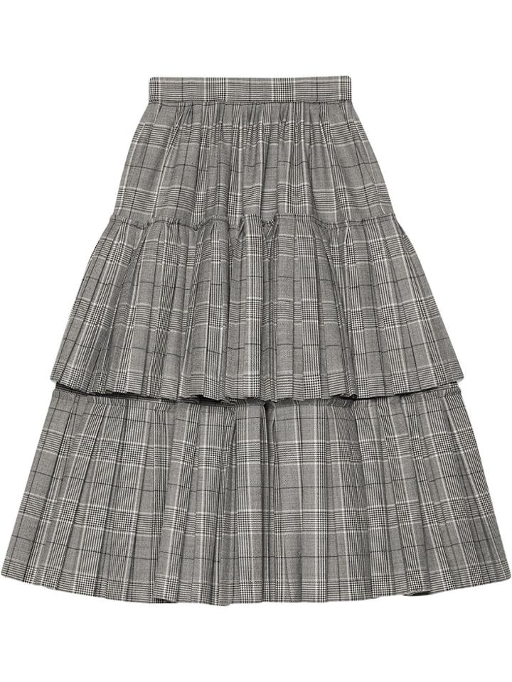 Gucci Prince Of Wales Check Wool Skirt - Grey