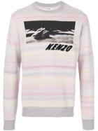 Kenzo Striped And Printed Sweater - Grey