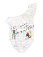 Love Made Love Circus Print One-shoulder Swimsuit, Girl's, Size: 12 Yrs