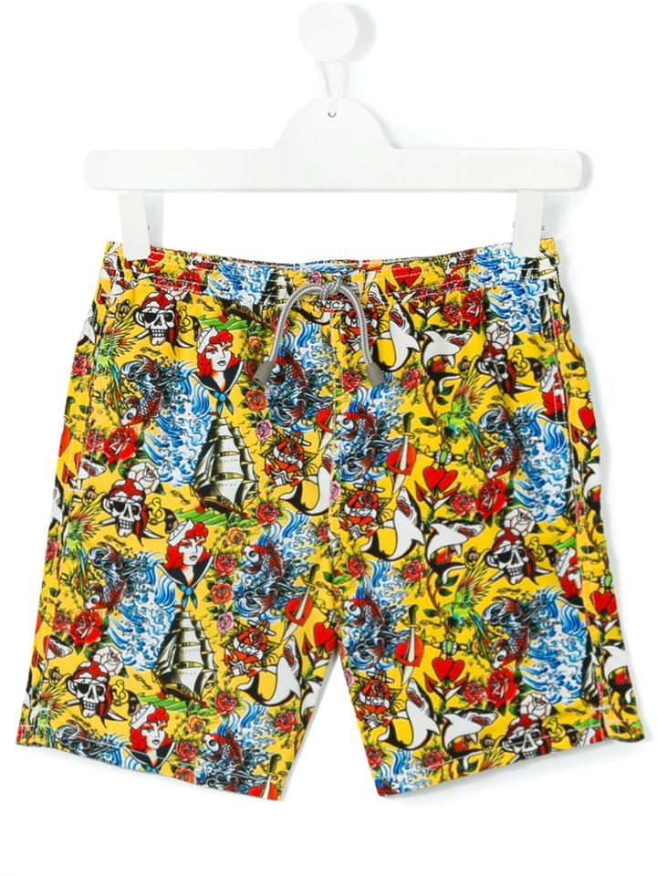 Mc2 Saint Barth - Teen Tattoo Print Swim Shorts - Kids - Polyamide/polyester/spandex/elastane - 14 Yrs
