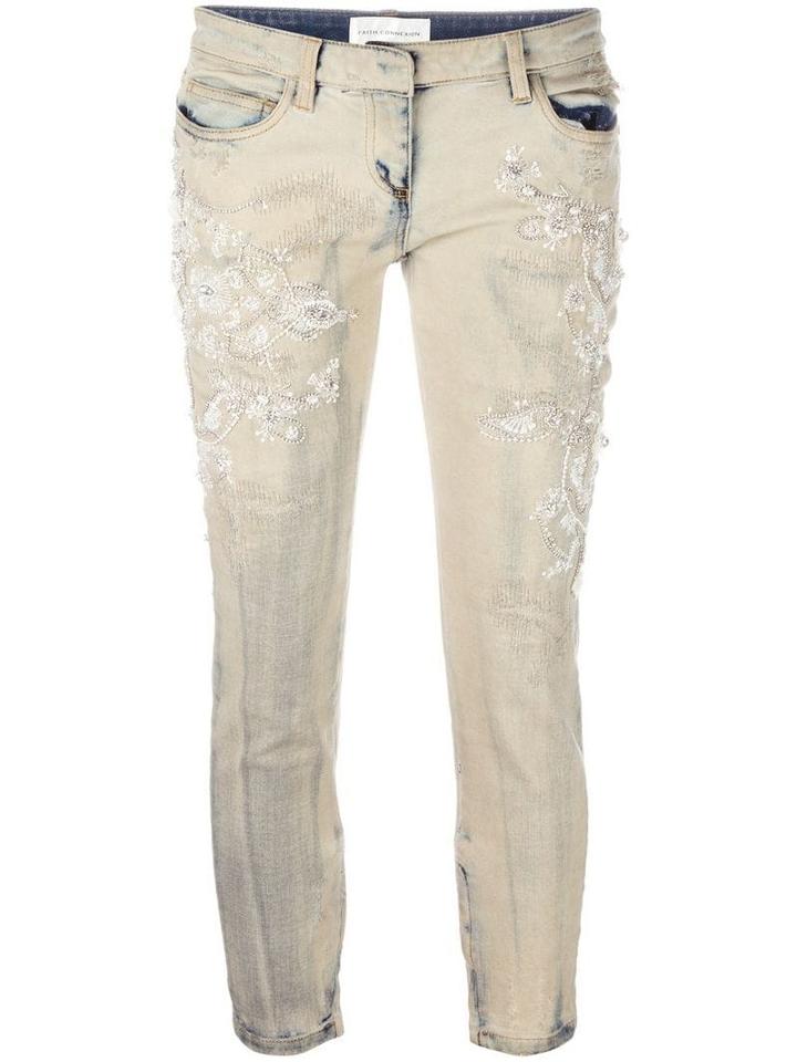 Faith Connexion Beaded Embroidery Cropped Jeans - Neutrals