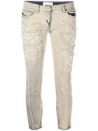 Faith Connexion Beaded Embroidery Cropped Jeans - Neutrals