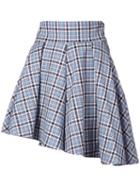 Petersyn - Checked Asymmetric Mini Skirt - Women - Cotton - M, Blue, Cotton
