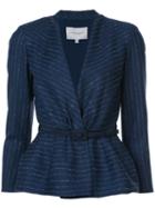 Carolina Herrera - Pinstriped Peplum Blazer - Women - Virgin Wool - 2, Blue, Virgin Wool