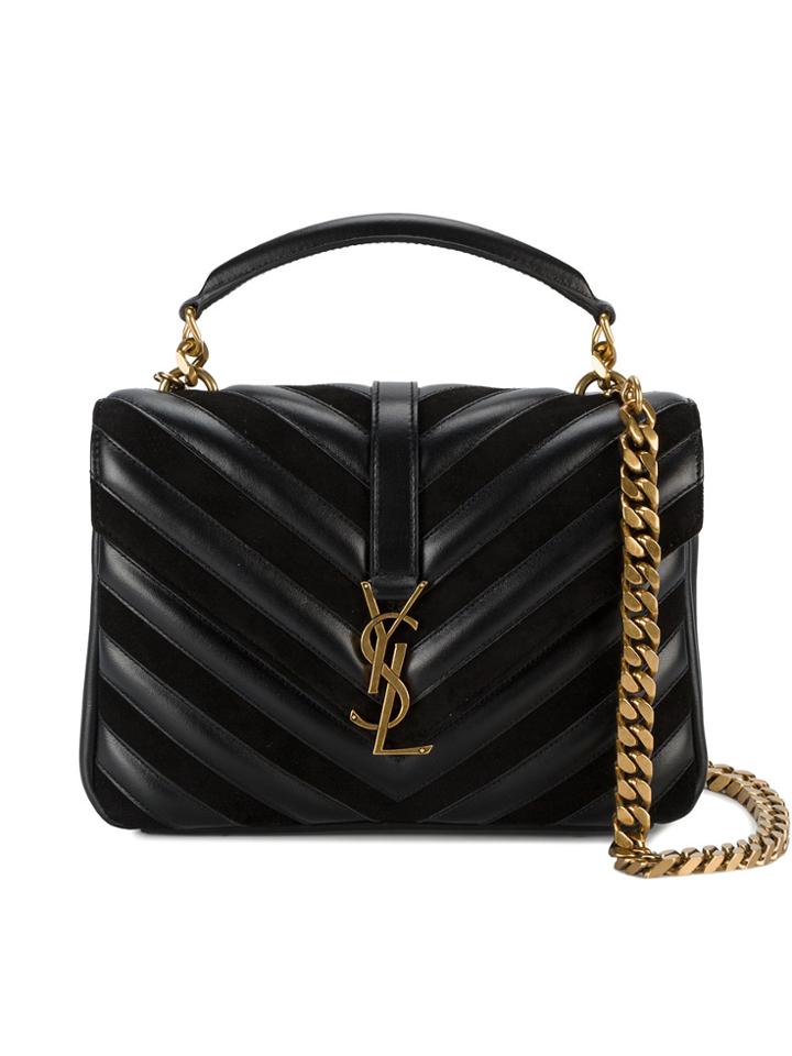 Saint Laurent Medium Black Leather Collège Monogram Shoulder Bag