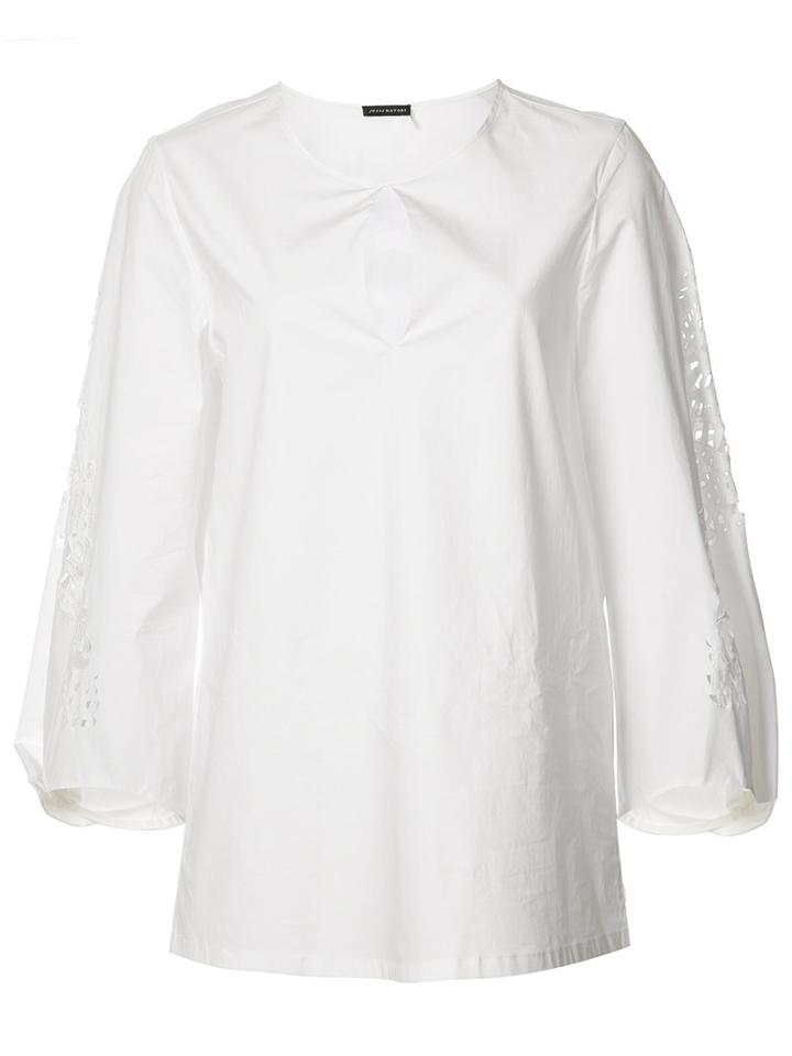 Josie Natori Cropped Sleeves Blouse, Women's, Size: Large, White, Cotton/spandex/elastane