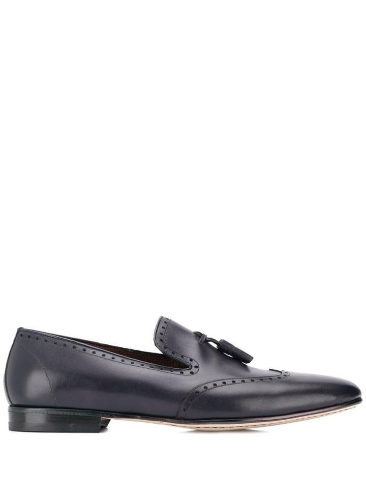 A. Testoni Perforated Tassel Trim Loafers - Blue