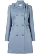 Red Valentino - Ruffle Detail Coat - Women - Cotton/polyester/acetate - 44, Blue, Cotton/polyester/acetate