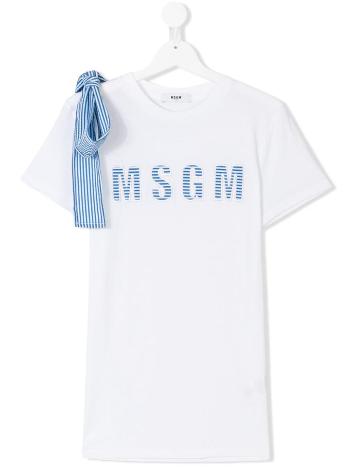 Msgm Kids Bow Embellished T-shirt - White