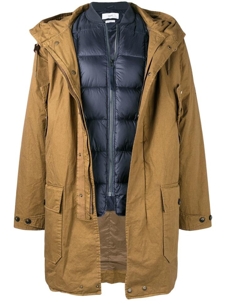 Closed Hooded Zipped Coat - Brown