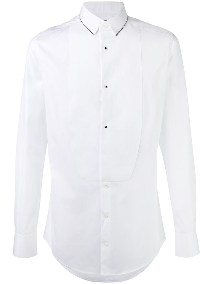 Dolce & Gabbana Pronounced Bib Shirt, Men's, Size: 39, White, Silk/cotton