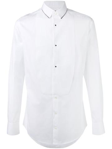 Dolce & Gabbana Pronounced Bib Shirt, Men's, Size: 39, White, Silk/cotton